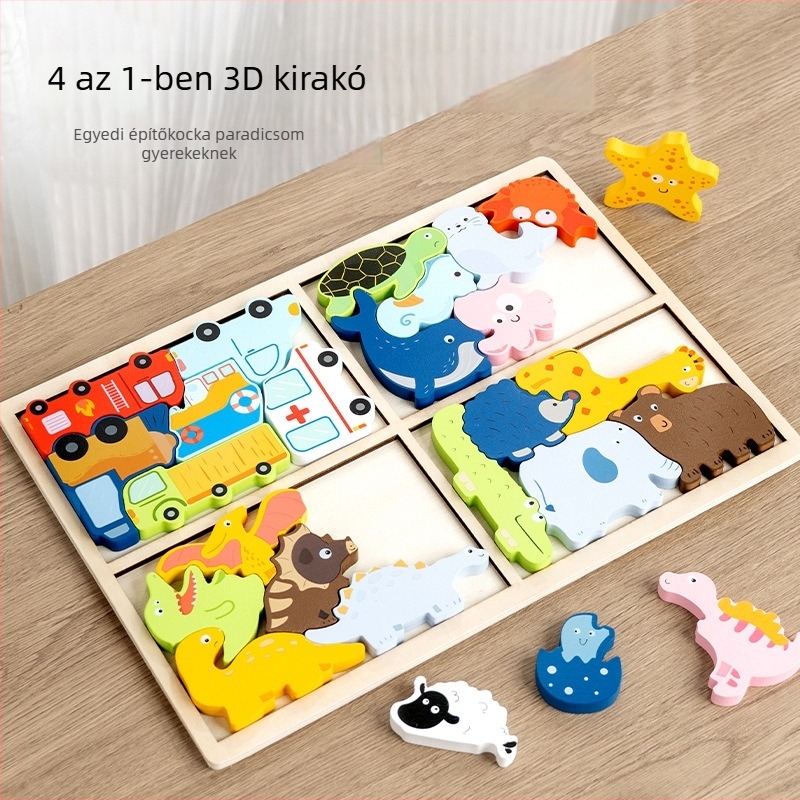 Fa 3D puzzle gyerekeknek – négy az egyben oktatási játék a finommotorika és a gondolkodás fejlesztésére (4–6 évesek)