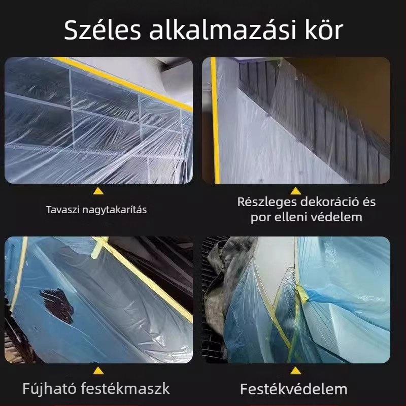 Autófestés maszkoló fólia PE filmmel, vízbázisú ragasztóval, nagy viszkozitású, papírcsővel, autó- és bútor maszkoláshoz