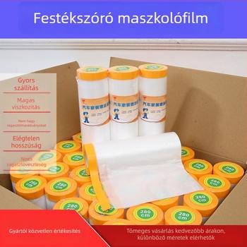 Sprayfesték maszkoló fólia, átlátszó PE védőfólia bútorokhoz, falakhoz, burkolatokhoz és üveghez; vastagság kb. 1 mm; ragasztóval vagy ragasztó nélkül; nem ragad, könnyen lekaparható, nyomot nem hagy