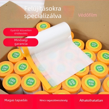 Sprayfesték maszkoló fólia, átlátszó PE védőfólia bútorokhoz, falakhoz, burkolatokhoz és üveghez; vastagság kb. 1 mm; ragasztóval vagy ragasztó nélkül; nem ragad, könnyen lekaparható, nyomot nem hagy
