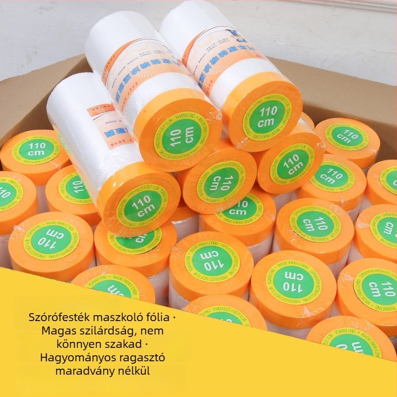 Sprayfesték maszkoló fólia, átlátszó PE védőfólia bútorokhoz, falakhoz, burkolatokhoz és üveghez; vastagság kb. 1 mm; ragasztóval vagy ragasztó nélkül; nem ragad, könnyen lekaparható, nyomot nem hagy