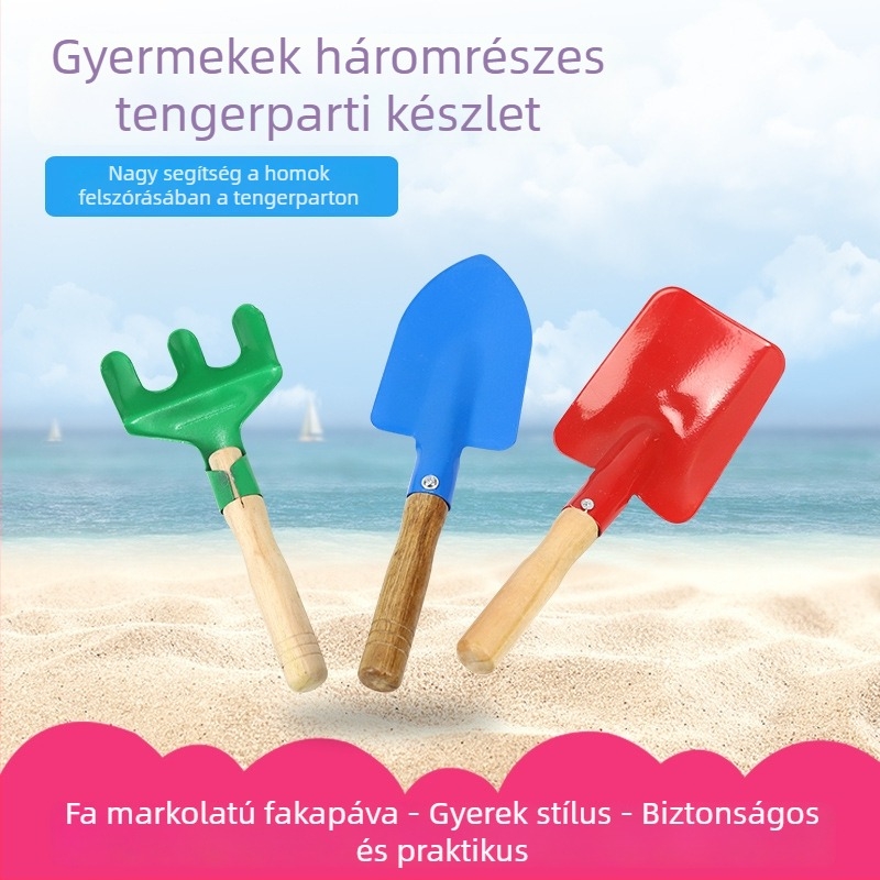 Gyerekeknek szóló tengerparti játékok – háromrészes vas készlet homokozó eszközökkel a tengerhez, 4–6 éveseknek