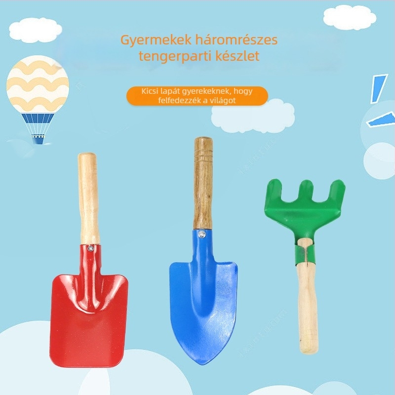Gyerekeknek szóló tengerparti játékok – háromrészes vas készlet homokozó eszközökkel a tengerhez, 4–6 éveseknek