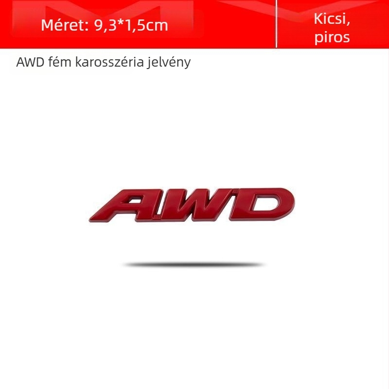 Autó karosszériára szánt AWD emblémás matrica, 3D fémes dizájn, cinkötvözet, öntapadó felhelyezés