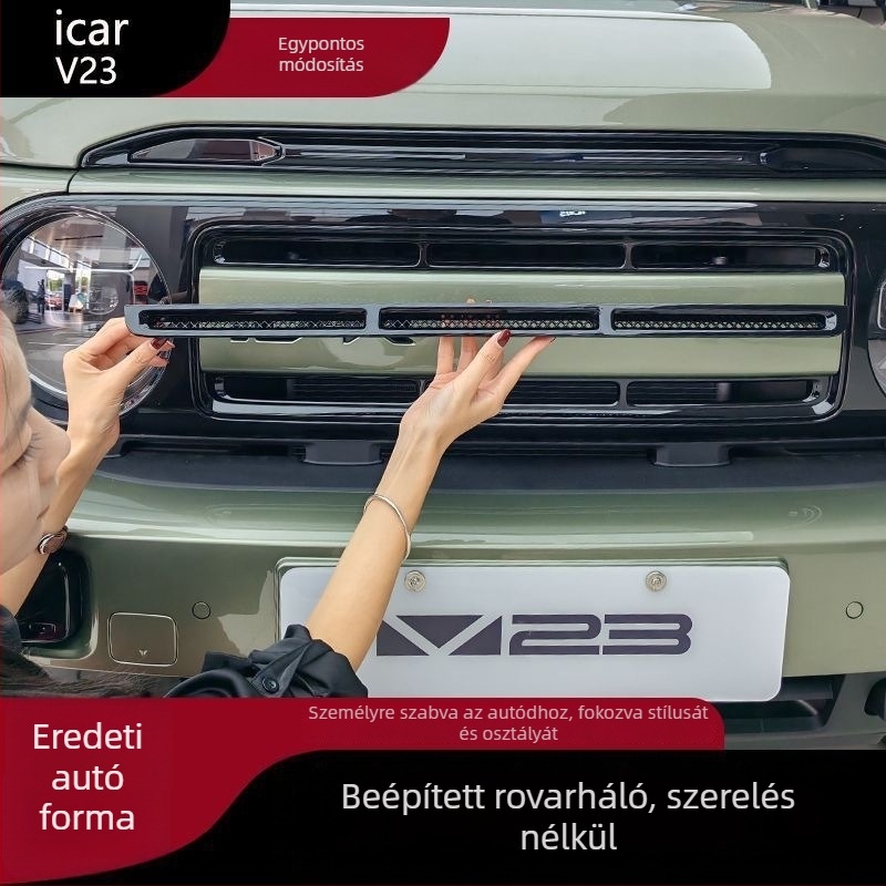 Chery iCAR V23-hoz illeszkedő légbeömlő védőfedél integrált rovar- és kővédő hálóval, ABS anyag