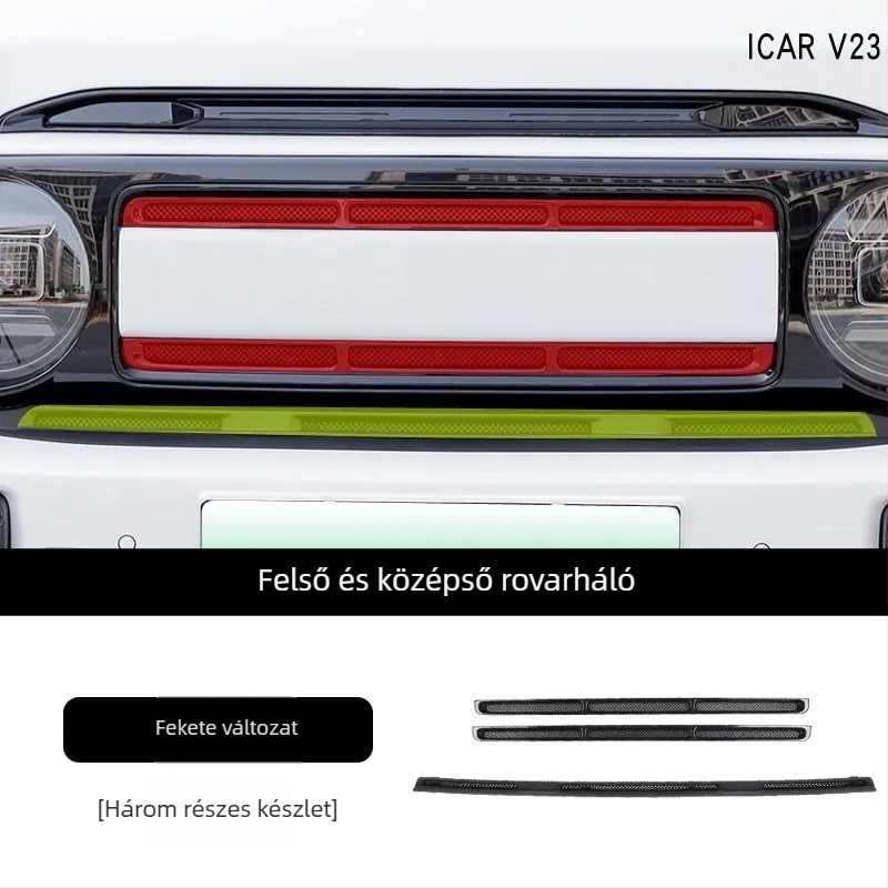 Chery iCAR V23-hoz illeszkedő légbeömlő védőfedél integrált rovar- és kővédő hálóval, ABS anyag
