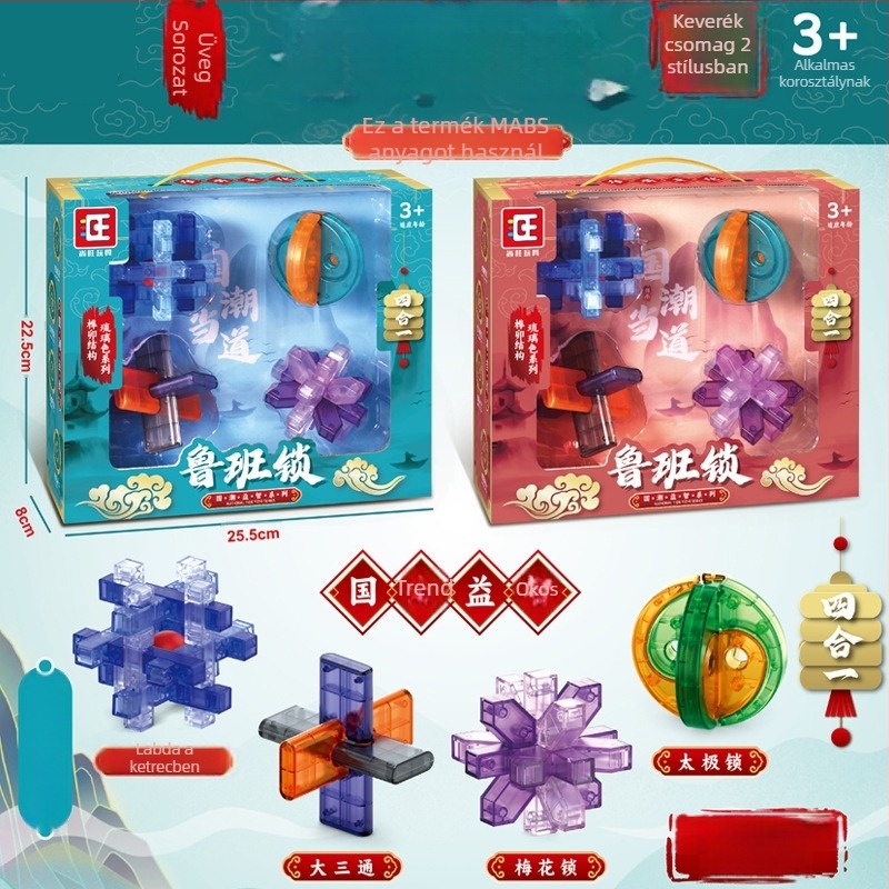 Luban lock puzzle készlet – szétszerelés és összeszerelés, műanyag, 7–14 évesek, DIY