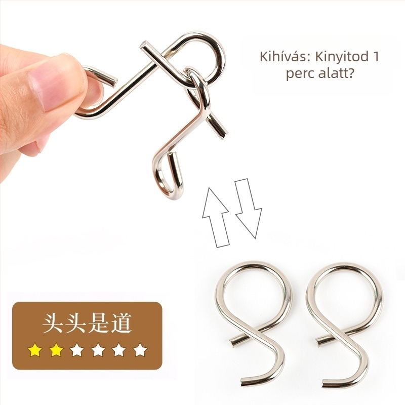 Kilencgyűrűs fém puzzle – Luban Lock és Kongming Lock, a gyűrűk kinyitása, agykímélő játék 7–14 éveseknek, fehér dobozos csomagolás, nem DIY