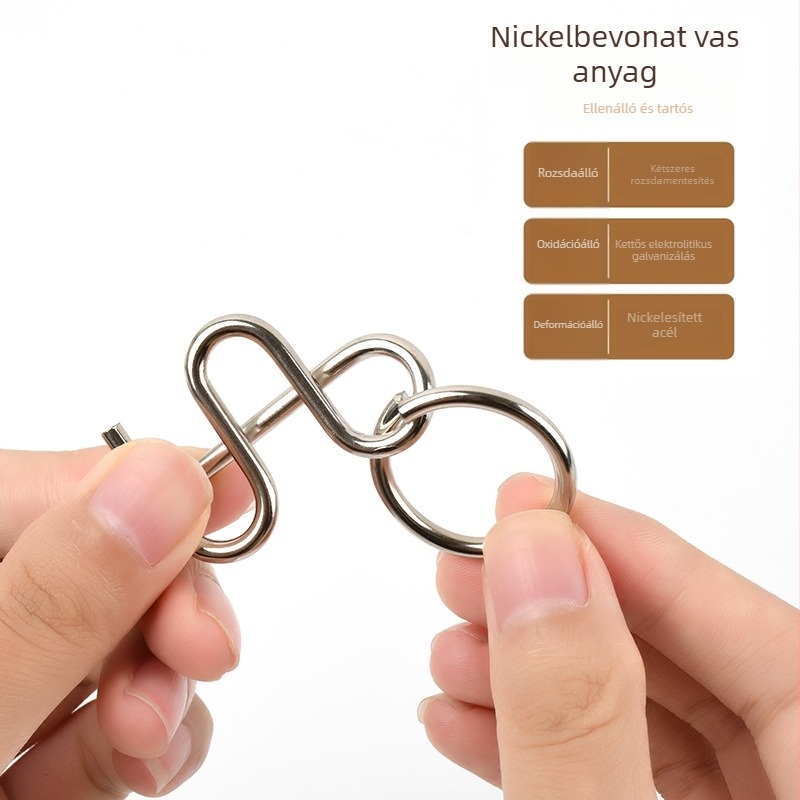 Kilencgyűrűs fém puzzle – Luban Lock és Kongming Lock, a gyűrűk kinyitása, agykímélő játék 7–14 éveseknek, fehér dobozos csomagolás, nem DIY