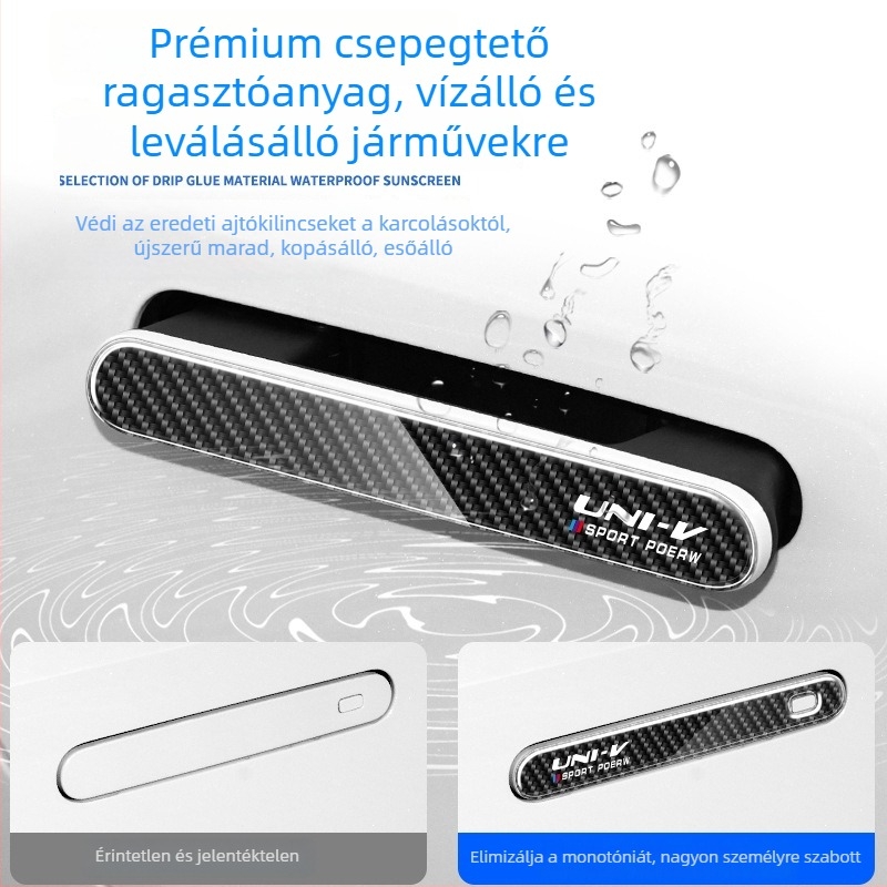 Grand Master 3D szénszálas textúrájú ajtókilincs védő matricája UNI-V modellhez, mintázat, ragasztásos felhelyezés, testreszabás elérhető