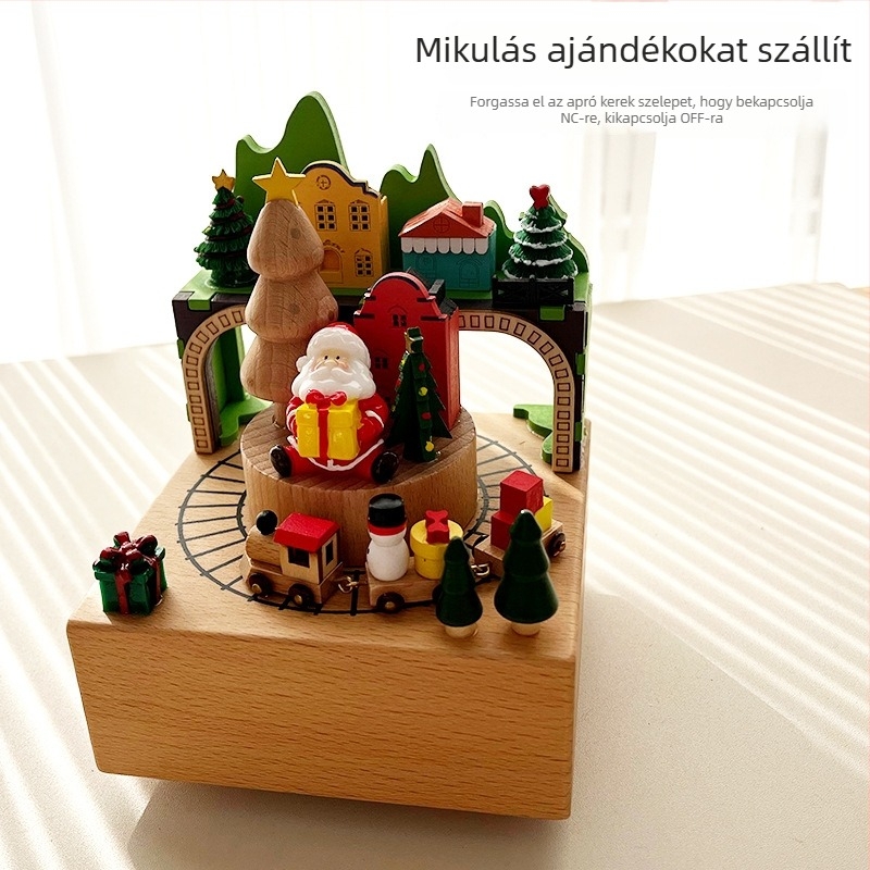 Fából készült forgó karácsonyi zenei doboz gyerekeknek, szobrászati dizájn, testreszabható logó, új kínai stílus