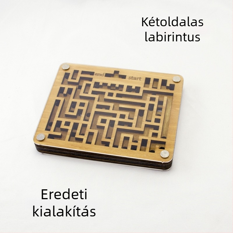 Fából készült Luban lock puzzle kettős labirintussal — anyaga: fa; funkció: logikai gondolkodás; DIY elérhető; 7–14 éveseknek