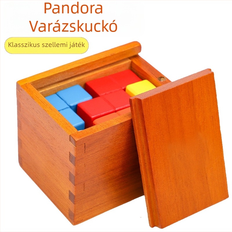 Luban Lock rejtvény doboz - fa Kongming zár, Pandora's Box rejtvény, 7–14 éveseknek, fa játék, átlátszó csomagolás