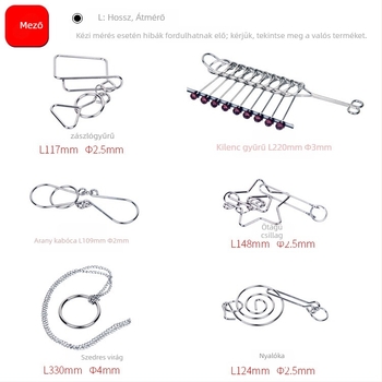 Kilenc összekapcsolt gyűrű puzzle - 20 darabos fém játék, DIY, minta testreszabás