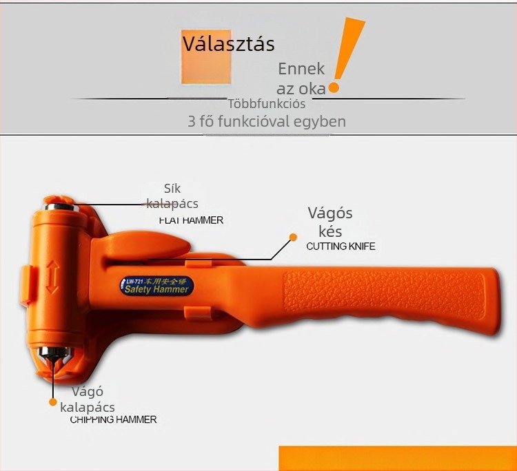Li Wen autóvészkioldó kalapács, szénacél test, 300 g, testreszabási lehetőség, licencelhető magáncímke