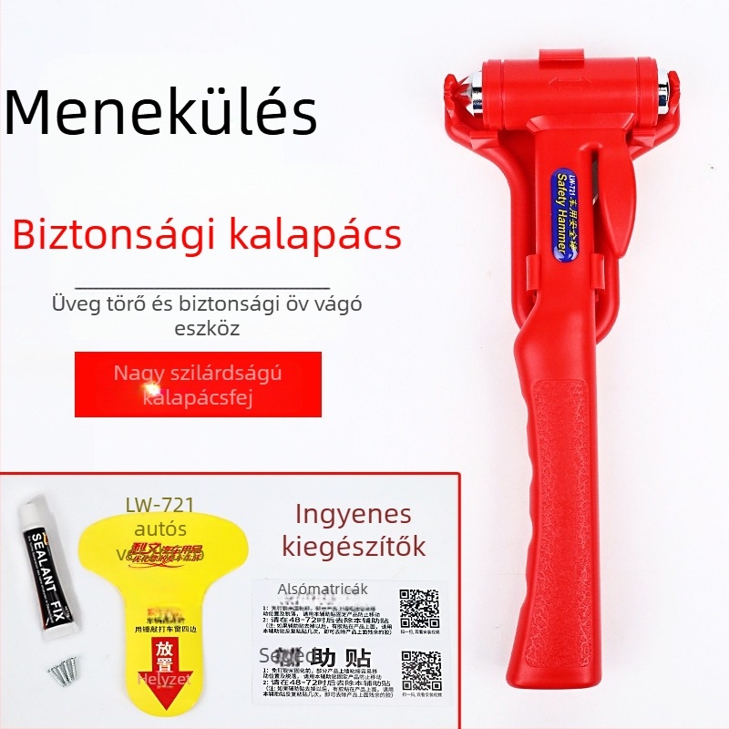 Li Wen autóvészkioldó kalapács, szénacél test, 300 g, testreszabási lehetőség, licencelhető magáncímke