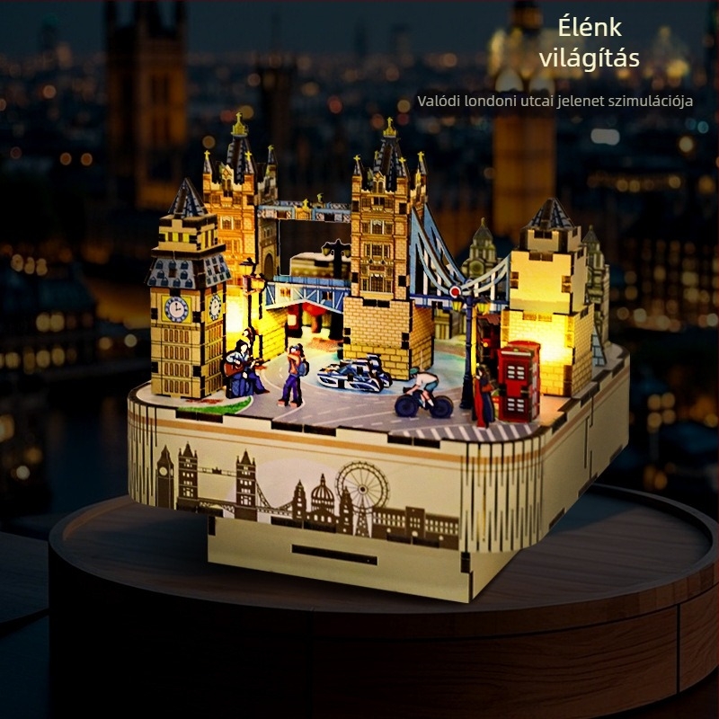 Fából készült 3D puzzle dísztárgy forgó zenélő dobozzal, Mango Sheep, kategória Dísztárgy, ideális esküvői és születésnapi ajándéknak