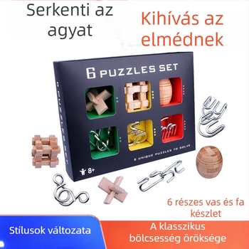 Kongming Lock/Luban Lock kirakós készlet - fa, 6 részes, 7–14 éveseknek