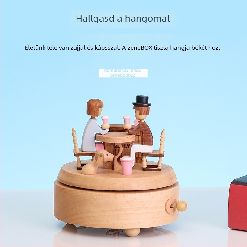 Fából készült bükkfa zenélő doboz forgó mechanikával, kreatív ajándék Tanabata és Valentin-napra, félig manuális működés, logó nyomtatva, asztali dekoráció
