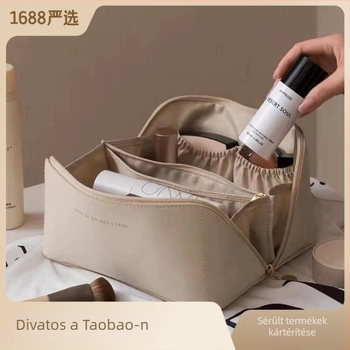 PU bőrből készült sminktáska, egyszínű, ultra könnyű, PU bélés, városi minimalist stílus