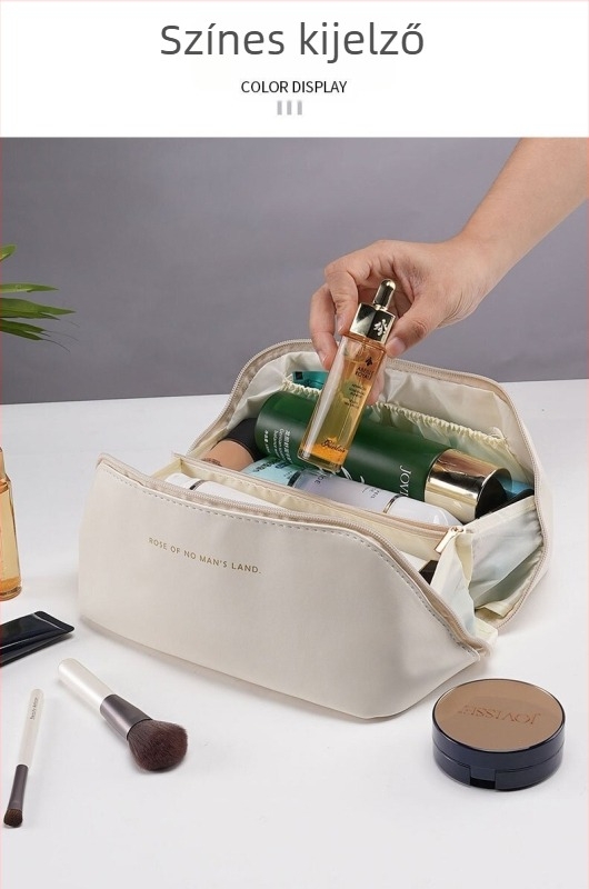 PU bőrből készült sminktáska, egyszínű, ultra könnyű, PU bélés, városi minimalist stílus