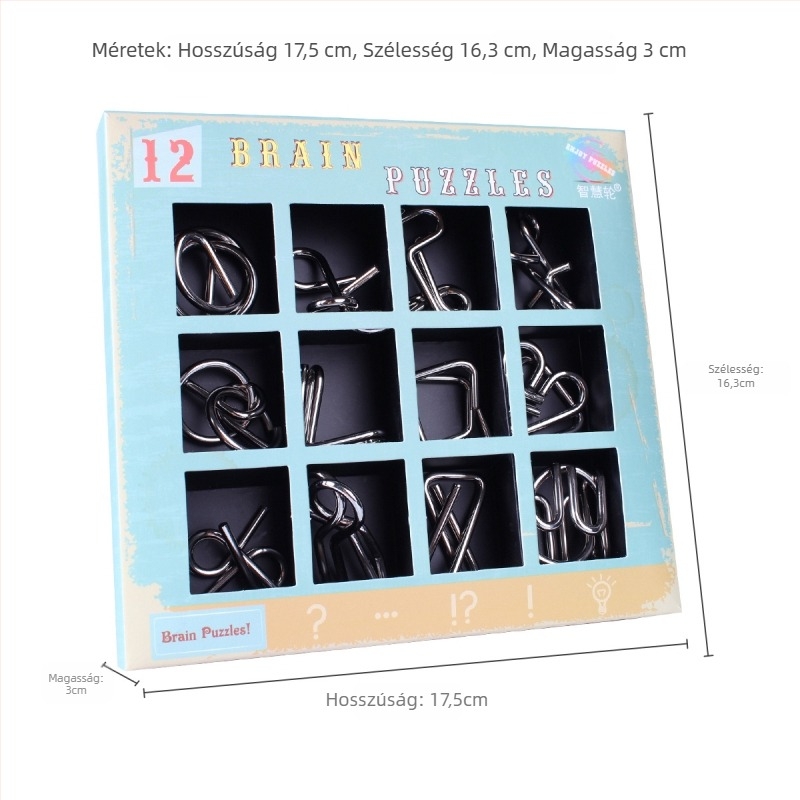 Kilencláncos puzzle – fém, oktató rejtvény, DIY-barát, kinyitható, nehézségi szint 3.5