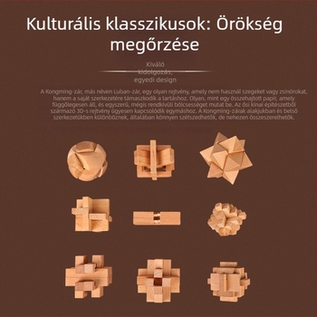 Kongming zár és Luban zár puzzle készlet – gyermekeknek szóló fa oktató kirakós játékok, teljes készlet