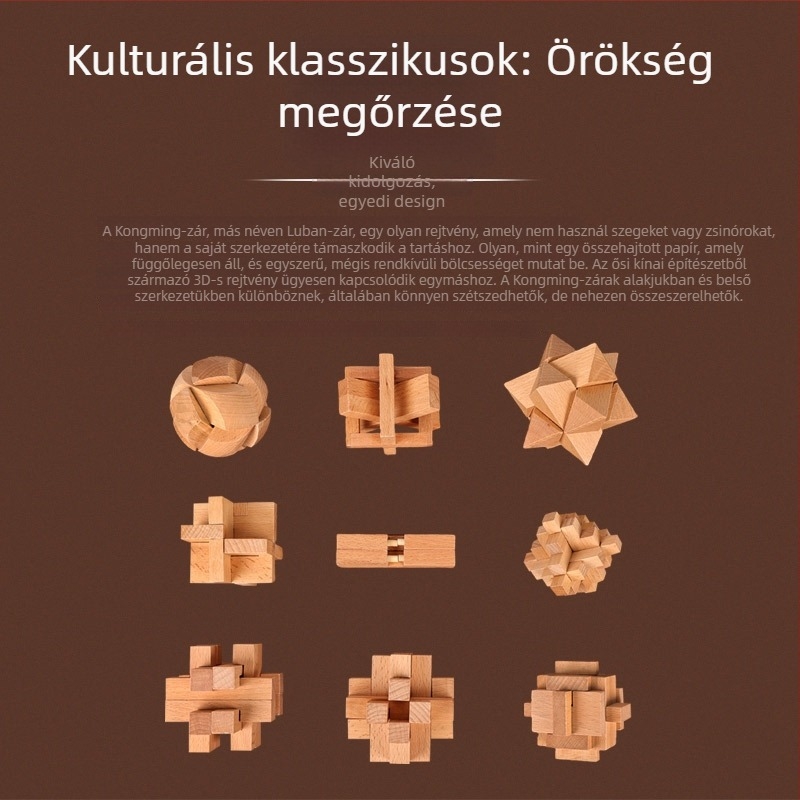 Kongming zár és Luban zár puzzle készlet – gyermekeknek szóló fa oktató kirakós játékok, teljes készlet