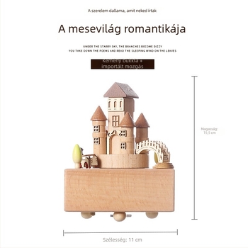 Fából készült zenemű doboz karussell — Castle in the Sky téma, testreszabható logó, fényes felület, félig manuális/félig mechanikus mozgás