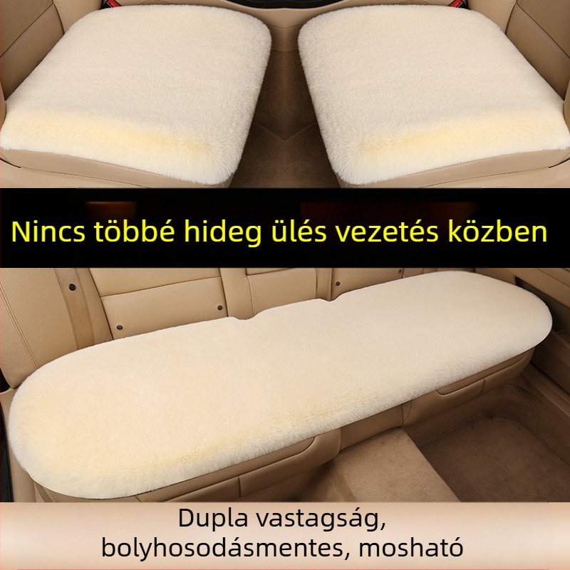 Három darabos plüss autóülés párna készlet téli használatra, nyúl szőrme bevonattal