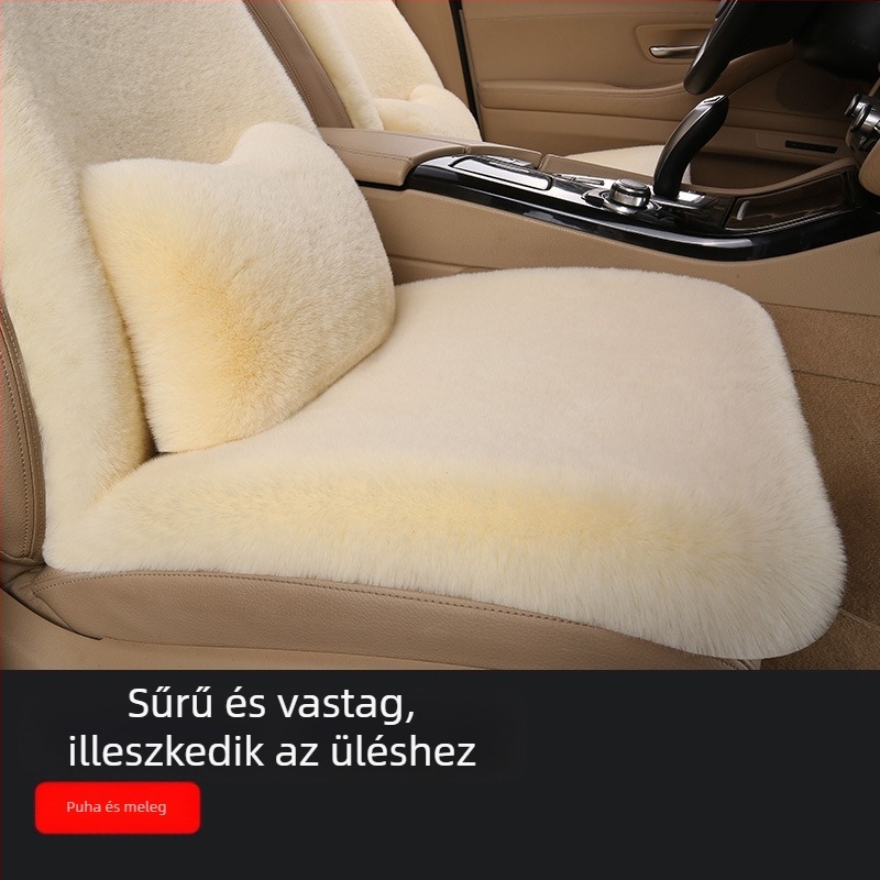 Három darabos plüss autóülés párna készlet téli használatra, nyúl szőrme bevonattal