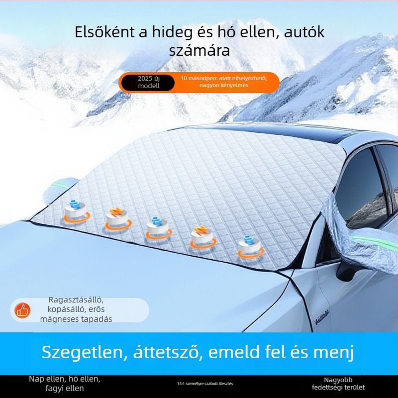 Autó téli hóvédő napvédő árnyékoló — alumínium fólia, rögzítés vákuummal, három az egyben, univerzális modell