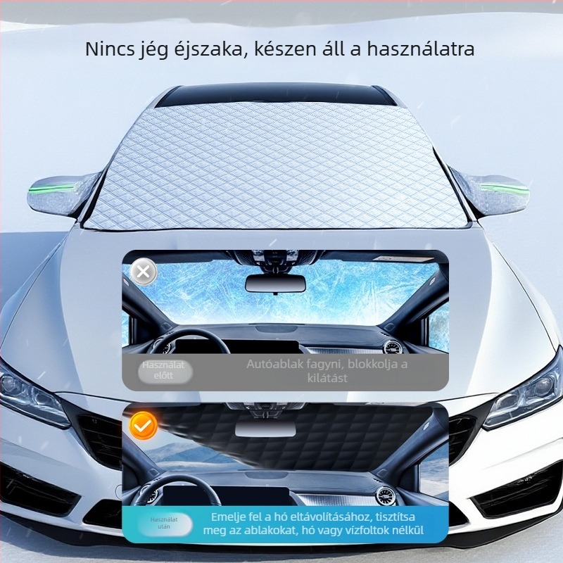 Autó téli hóvédő napvédő árnyékoló — alumínium fólia, rögzítés vákuummal, három az egyben, univerzális modell