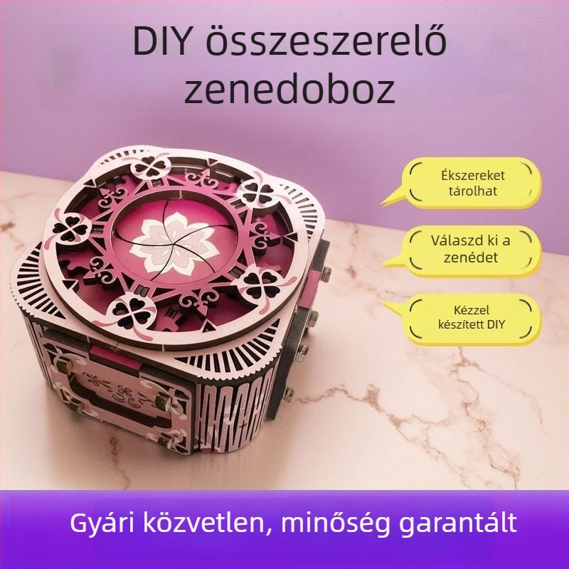 Forgó zenélő doboz DIY fa összeszerelhető játék és ékszerdoboz – kínai Valentin-napi ajándék