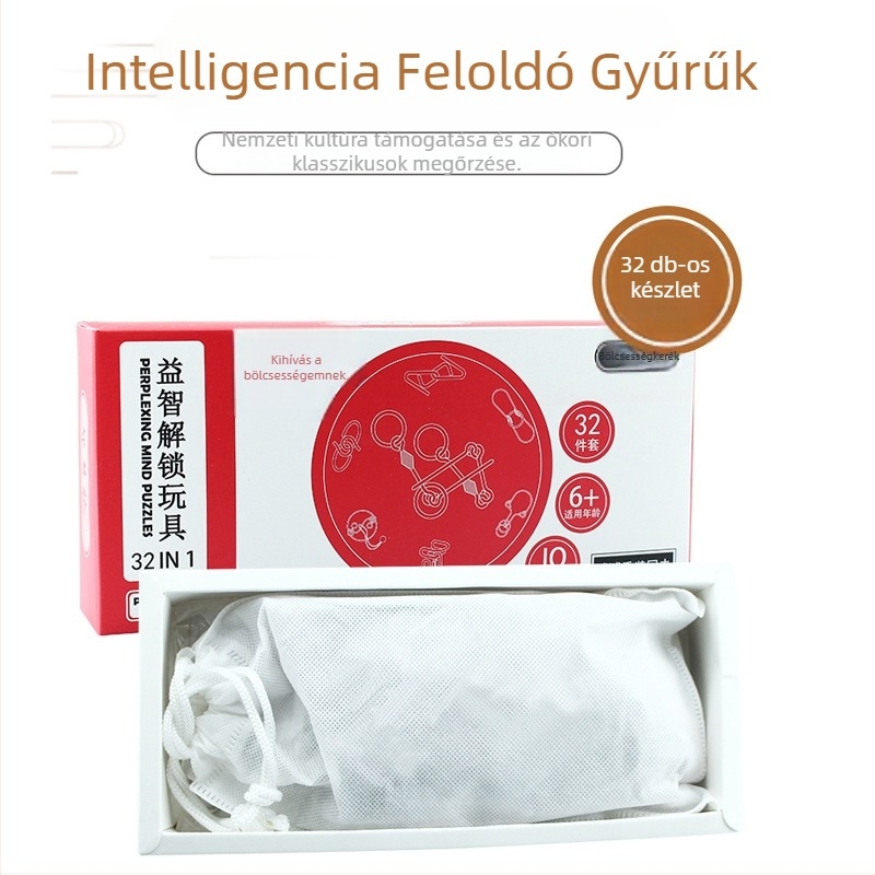 Kilenc összekapcsolt gyűrűk puzzle készlet, vasból készült, agyserkentő rejtvény, DIY testreszabás logó opcióval, színes dobozos csomagolás