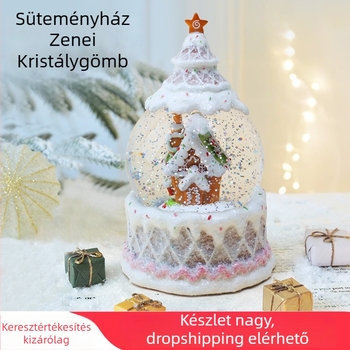 Kristálygömbös zenélő doboz dísz, forgó, prémium kivitel, gyanta