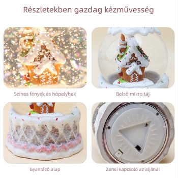 Kristálygömbös zenélő doboz dísz, forgó, prémium kivitel, gyanta