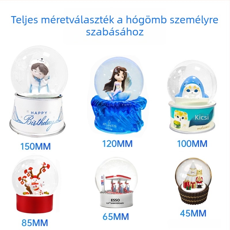 Egyedi gyanta kristálygömb dísz — kézzel készített zenés doboz, rajzfilmfigura, modern minimál stílus