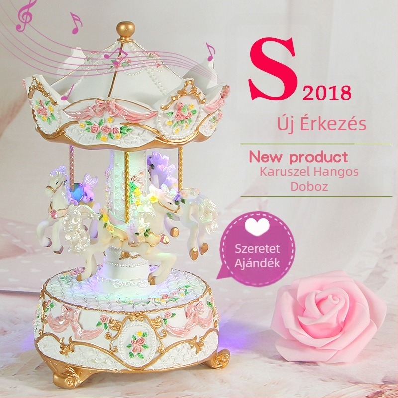 Karusel zenélő doboz, szintetikus gyanta, festett felület, logónyomás elérhető — személyes ajándék