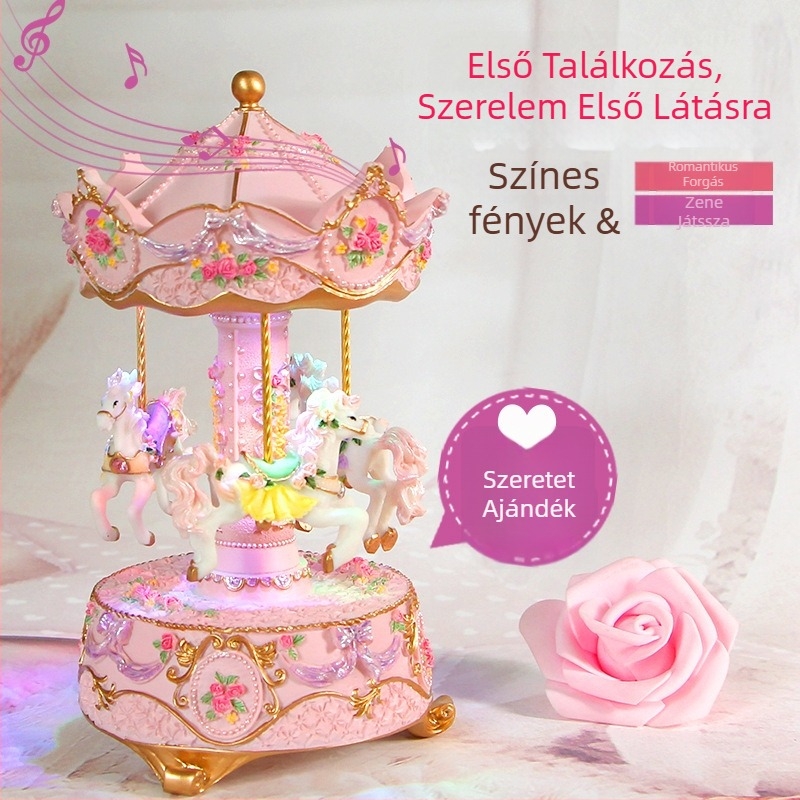 Karusel zenélő doboz, szintetikus gyanta, festett felület, logónyomás elérhető — személyes ajándék