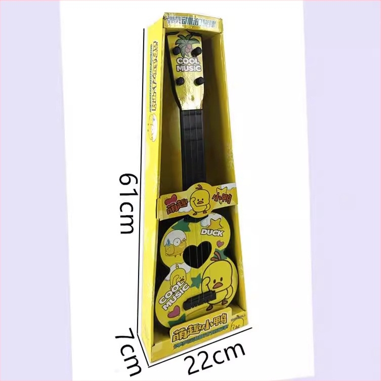 Kacsaféjű ukulele gyerekeknek — játszható játék, műanyagból, dobozos csomagolásban, 4–6 éves korosztály számára