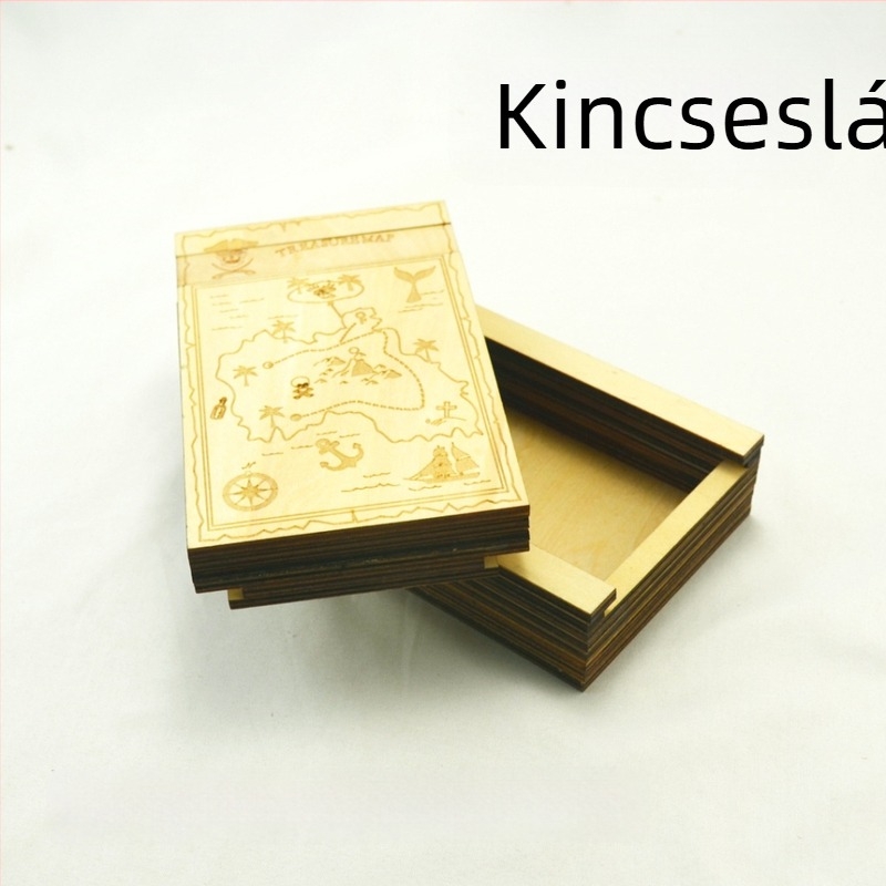 Fából készült Kong Ming / Luban záras kirakós doboz – kalóz mechanizmus, magas nehézség, DIY-barát