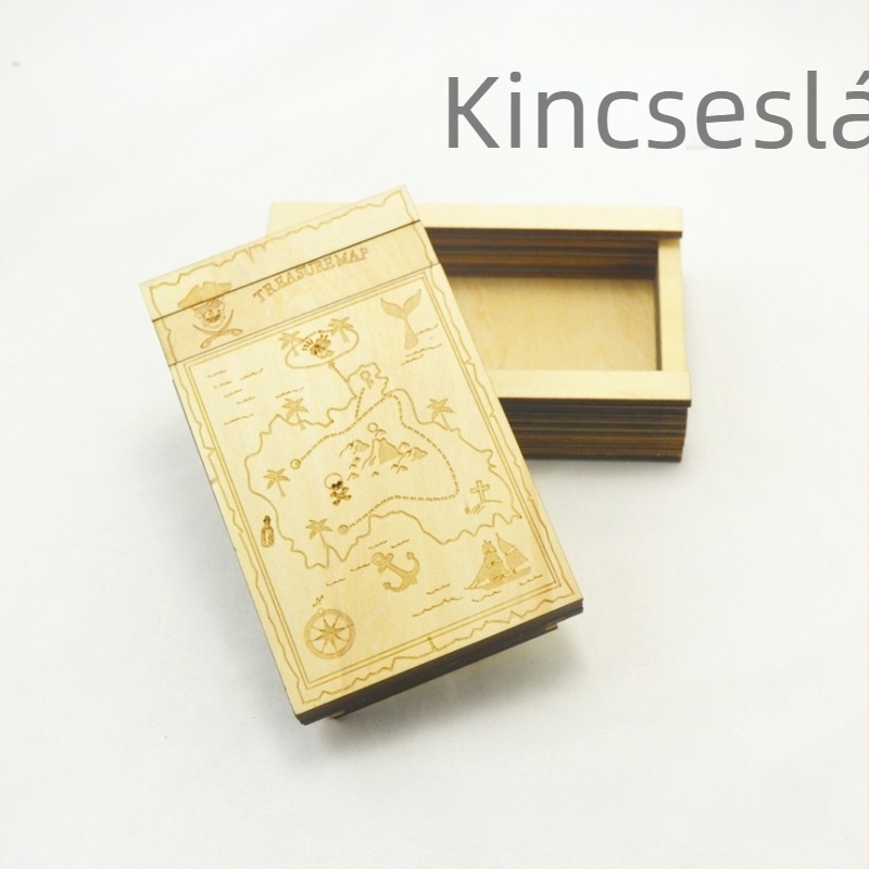 Fából készült Kong Ming / Luban záras kirakós doboz – kalóz mechanizmus, magas nehézség, DIY-barát