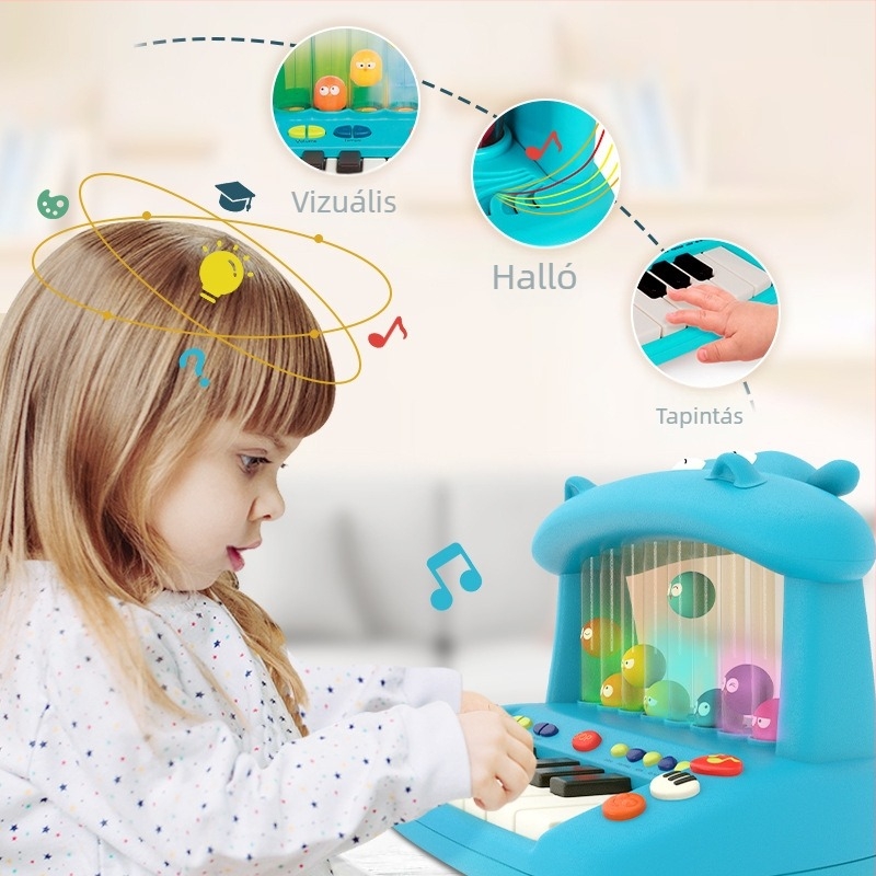 hippo témájú elektronikus zongorás játék gyerekeknek, játszik és énekel, oktatási zenei játék, 4–6 éveseknek, márka Bile, 3C kategória: más játékok 14 év alattiaknak