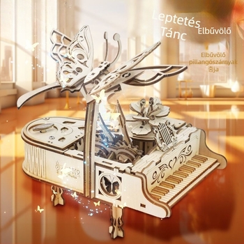 Fa pianózenei doboz pillangó-tánc ritmussal, neoklasszikus stílusú összeállítható puzzle modell