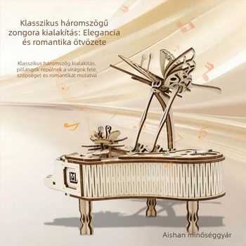 Fa pianózenei doboz pillangó-tánc ritmussal, neoklasszikus stílusú összeállítható puzzle modell