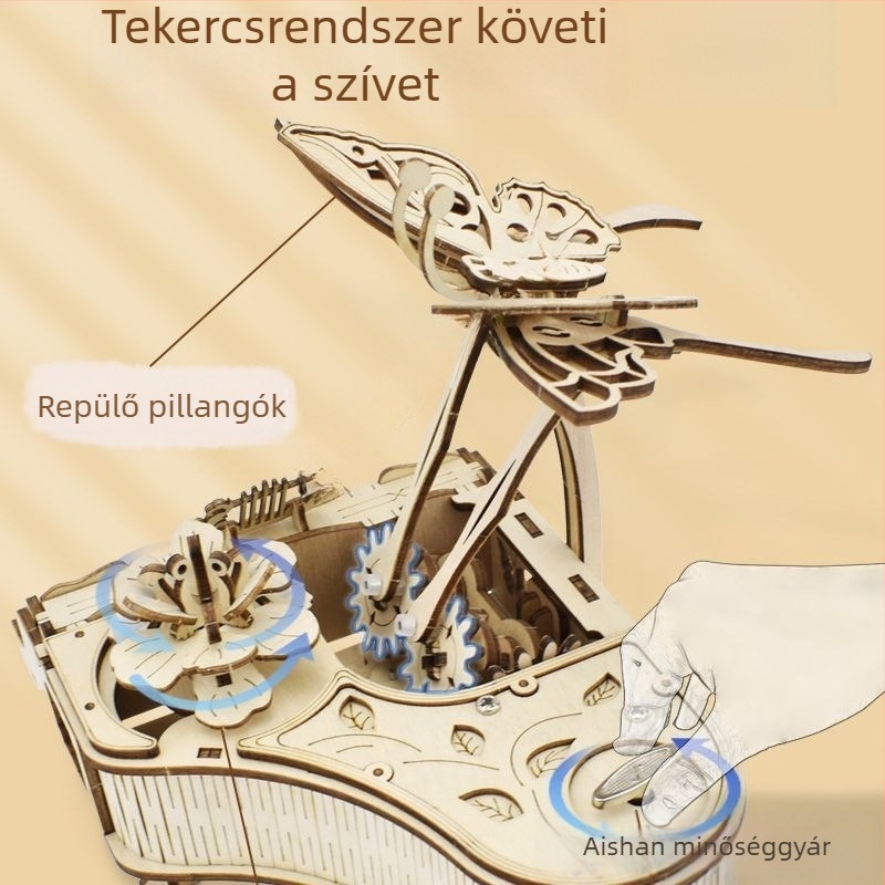 Fa pianózenei doboz pillangó-tánc ritmussal, neoklasszikus stílusú összeállítható puzzle modell