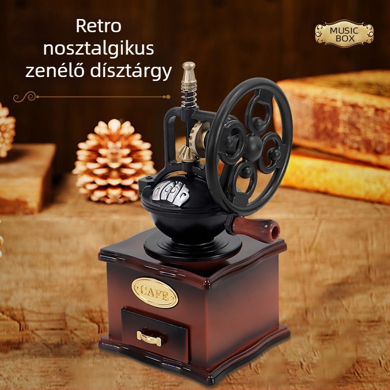 Retro stílusú műanyag zenedoboz, kávégép ihlette dekoráció a nappaliba, injekciós öntéses gyártás, ajándék születésnapra
