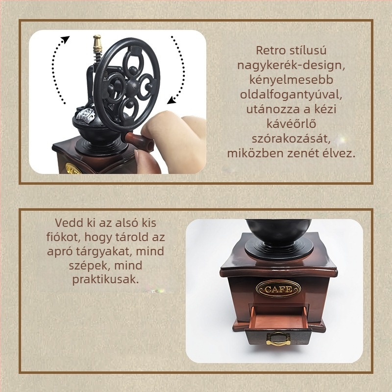 Retro stílusú műanyag zenedoboz, kávégép ihlette dekoráció a nappaliba, injekciós öntéses gyártás, ajándék születésnapra