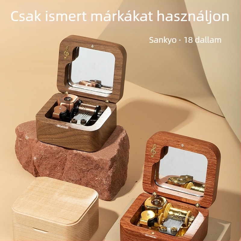 Tömörfa zenemű doboz madár motívummal - nem testre szabható, univerzális stílus, születésnapi ajándék